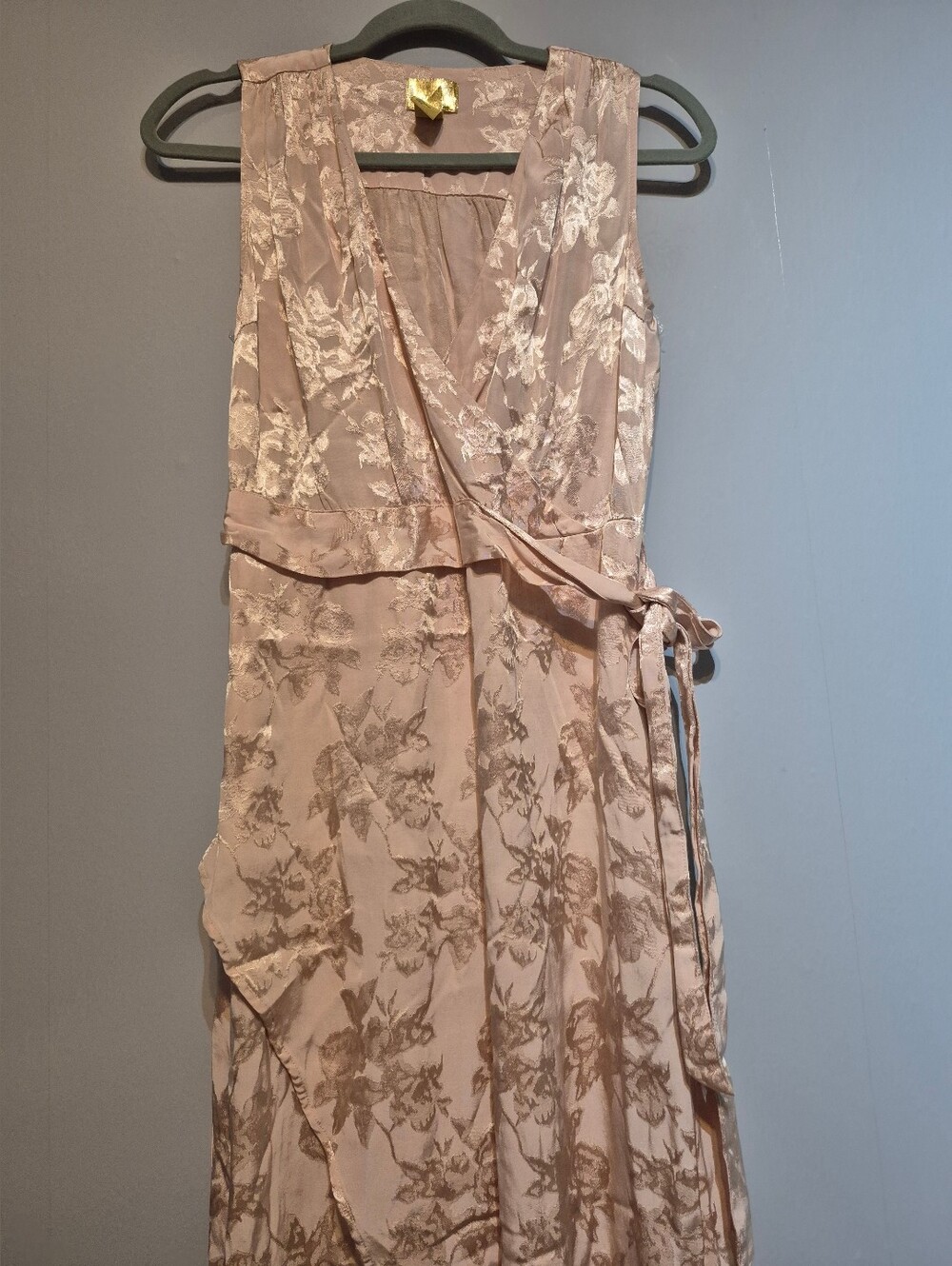 H&M Pale Pink Floral Jacquard Dress with Gold Label